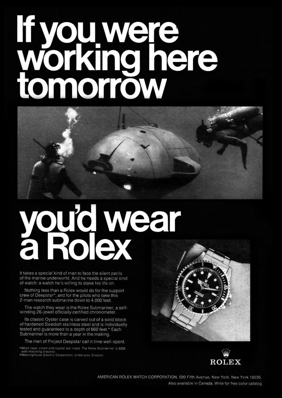 Rolex Submariner ad Deepstar 4000
