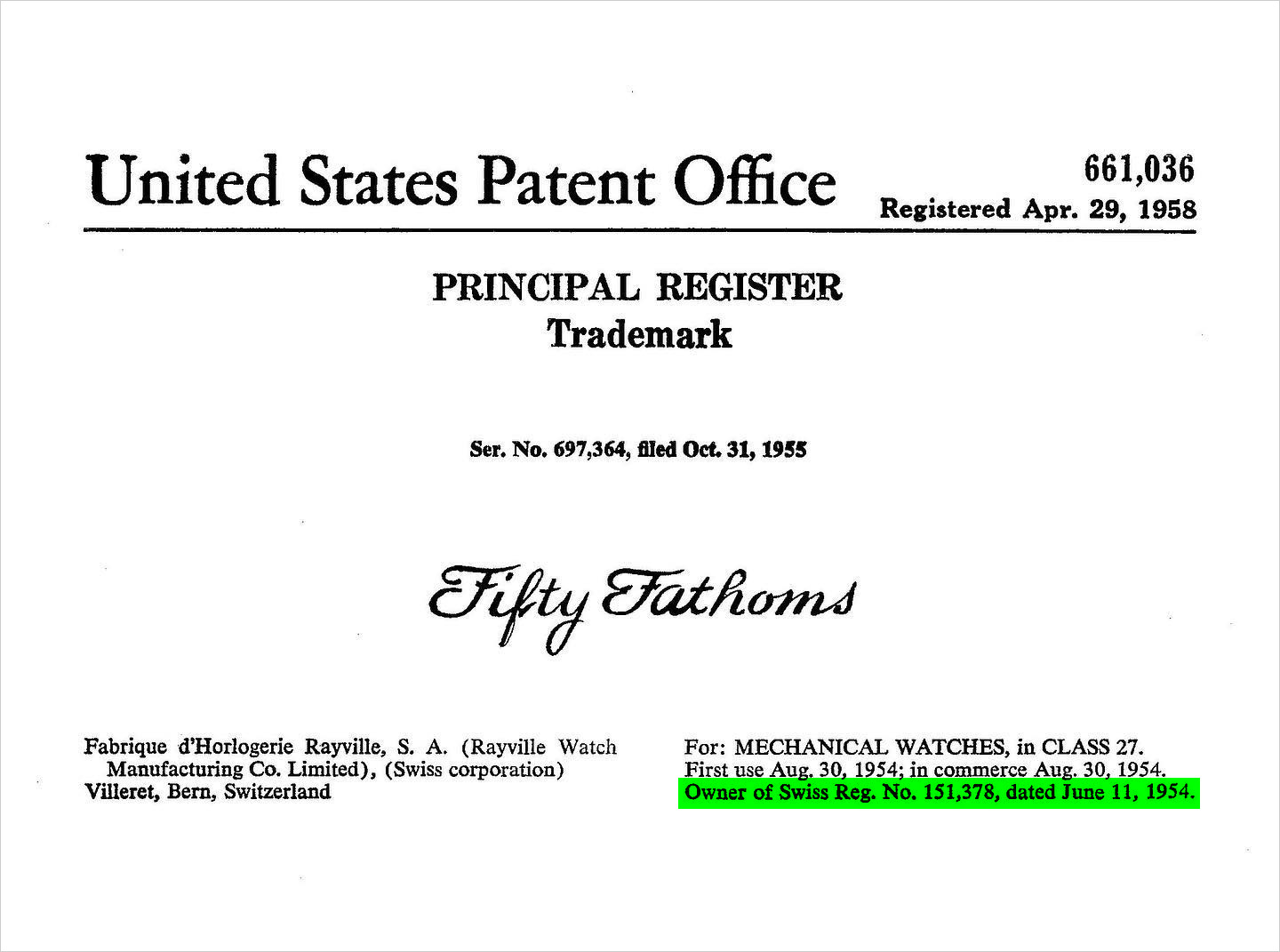 United States trademark registration for the name 'Fifty Fathoms' (Image: Nick Gould, @niccoloy)