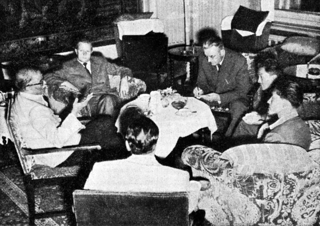 Dr. B. C. Roy (Chief Minister Bengal), Ernst Feuz and Tenzing Norgay at the Grand Hotel Dolder in Zurich, Switzeland, Juli 29, 1953