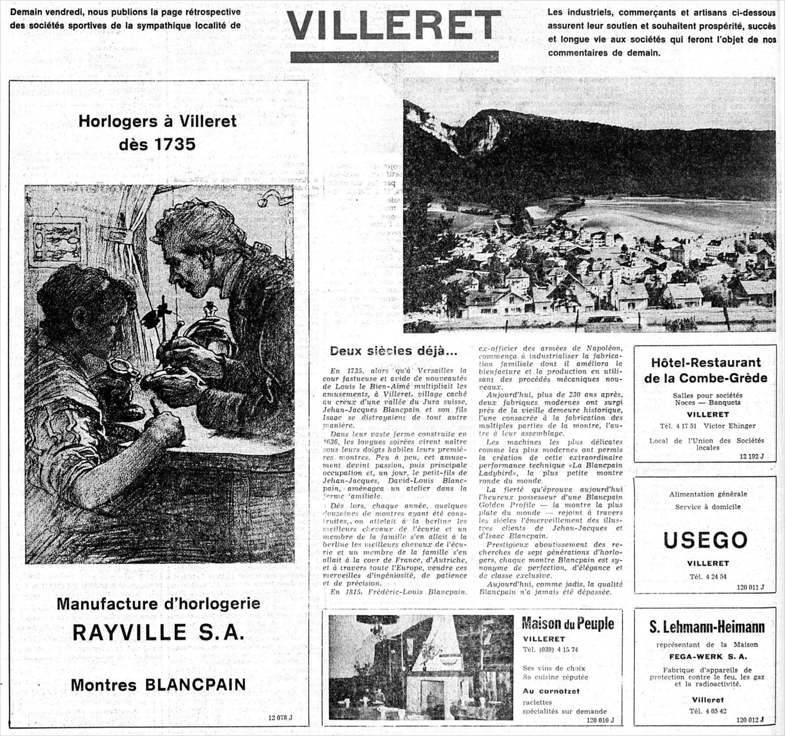 Rayville advertisement published in the newspaper Journal du Jura from December 12, 1968