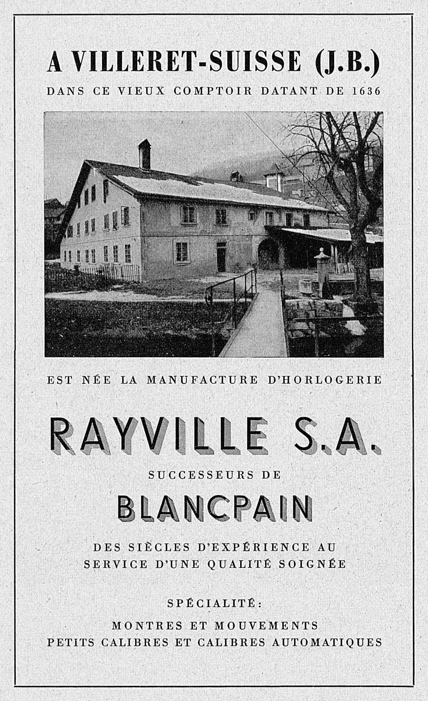 Rayville ad published in the 1951 edition of Actes de la Société jurassienne d'émulation printed in 1952