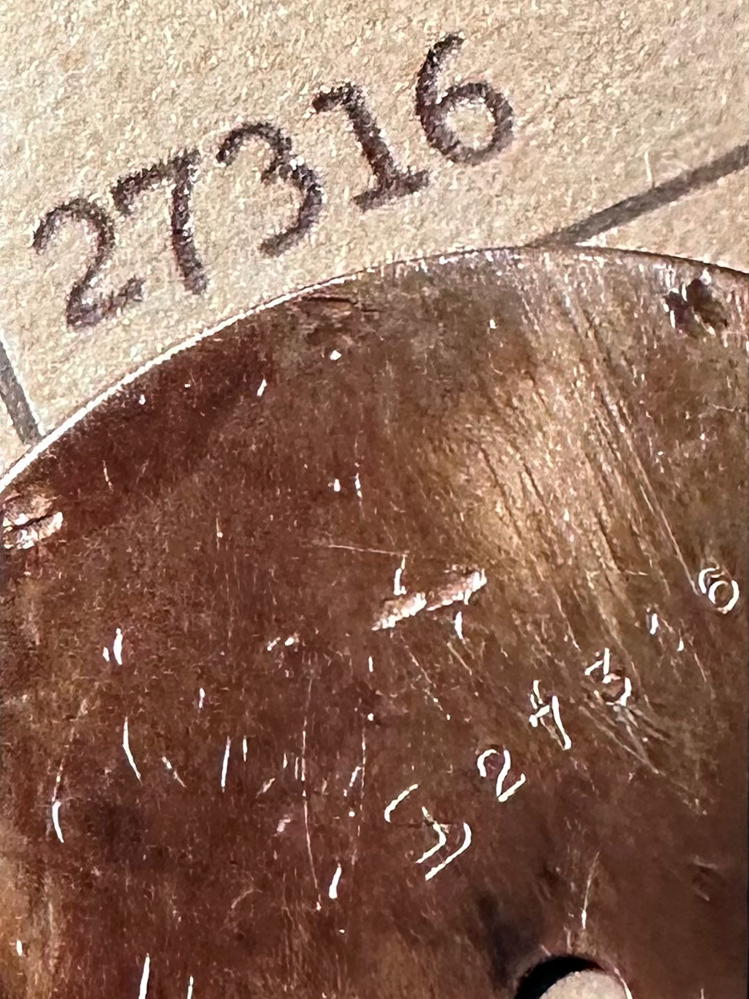 Back of the original 'Yacht Master' dial bearing the JS logo and the number 27316