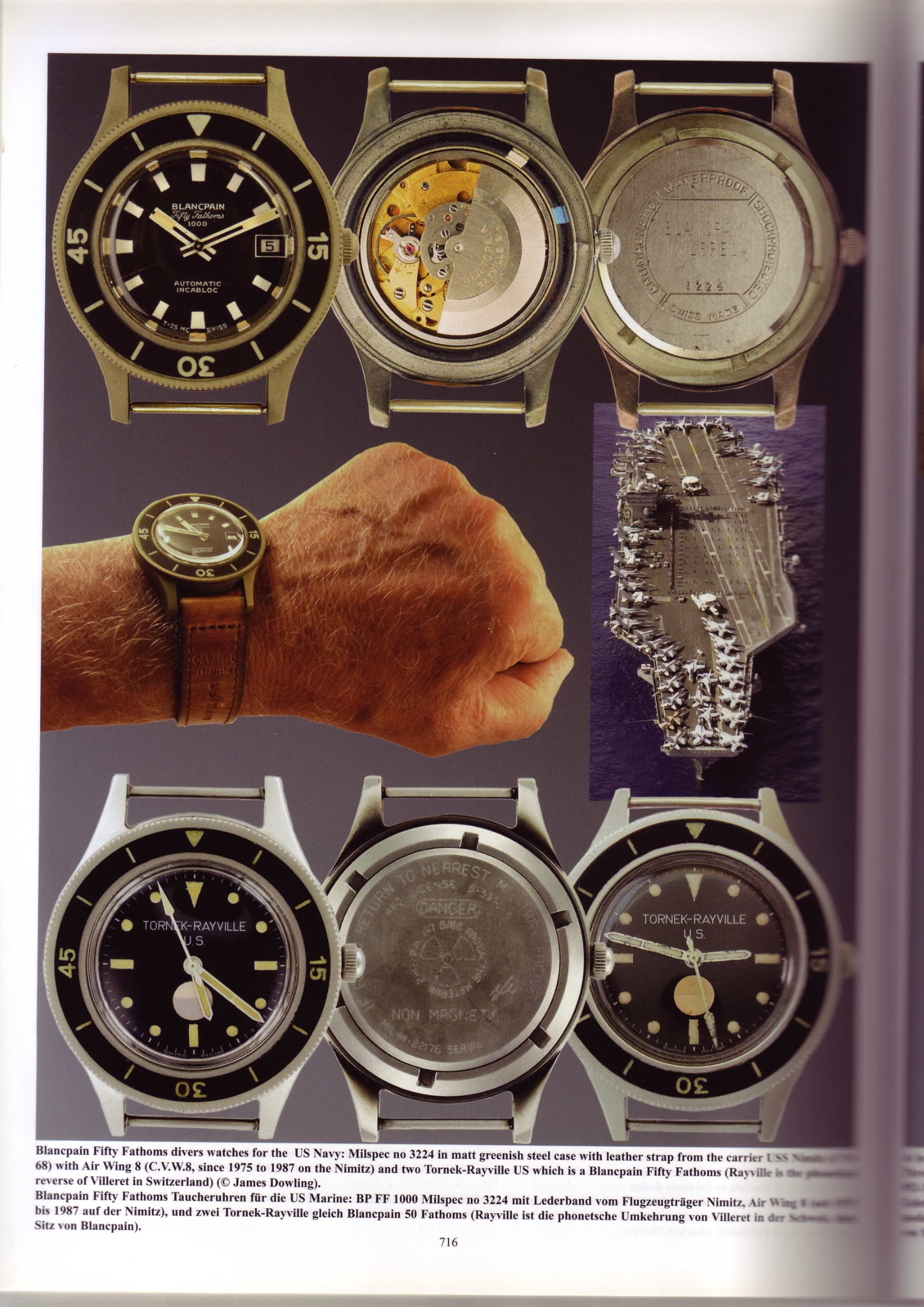 Page 716 of Konrad Knirim's book 'Military Timepieces' showing the present watch with the Nimitz strap